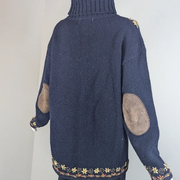 Women's cable knit wool turtle neck embroidered flowers Point Zero 90s M - Picture 9 of 12
